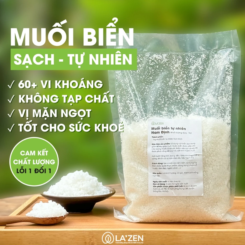 Muối Biển Thô, Muối hột Nam Định 100% Tự Nhiên, Muối hạt Không Tẩy Trắng - Giàu Khoáng Chất - La'zen