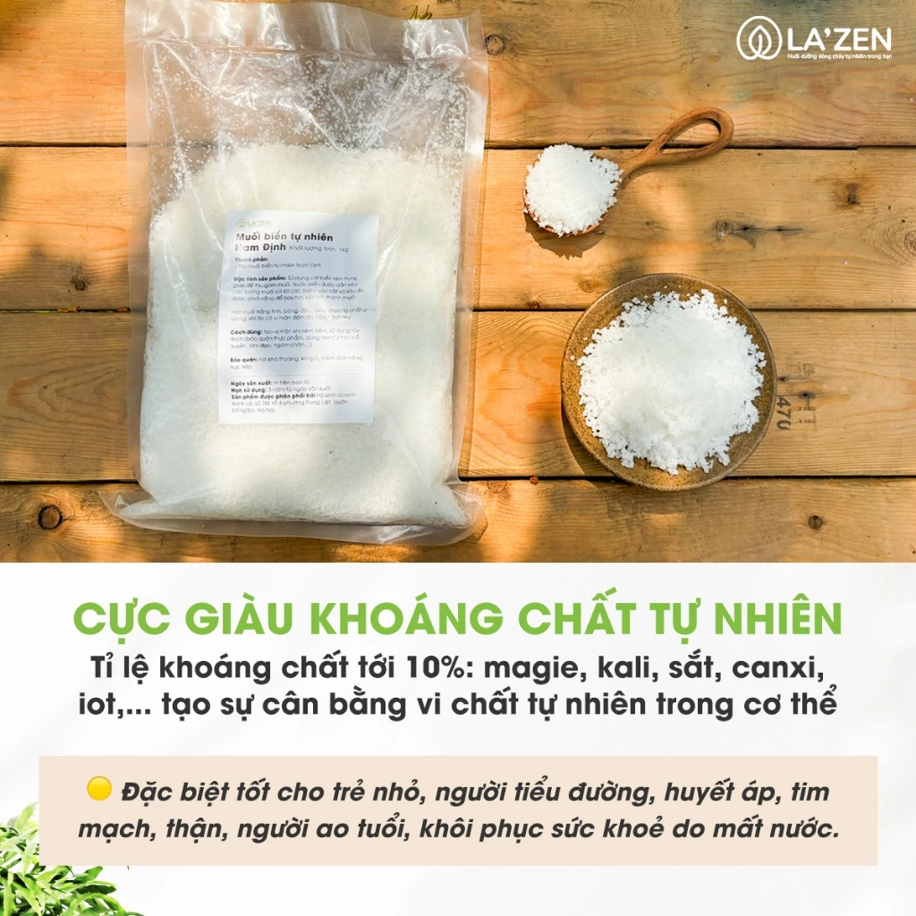 Muối Biển Thô, Muối hột Nam Định 100% Tự Nhiên, Muối hạt Không Tẩy Trắng - Giàu Khoáng Chất - La'zen - 3