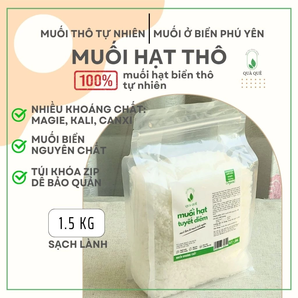 Muối hạt biển thô tự nhiên, nguyên khoáng. Muối Hạt Tuyết Diêm - Túi khóa zip 1.5 kg