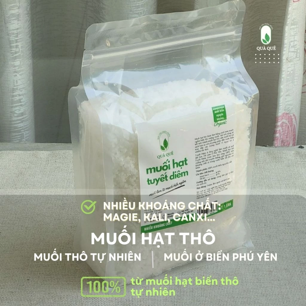Muối hạt biển thô tự nhiên, nguyên khoáng. Muối Hạt Tuyết Diêm - Túi khóa zip 1.5 kg - 2