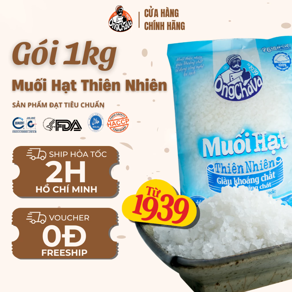Muối Hạt Thiên Nhiên thương hiệu Ông Chà Và 1kg - Hàng Chính Hãng