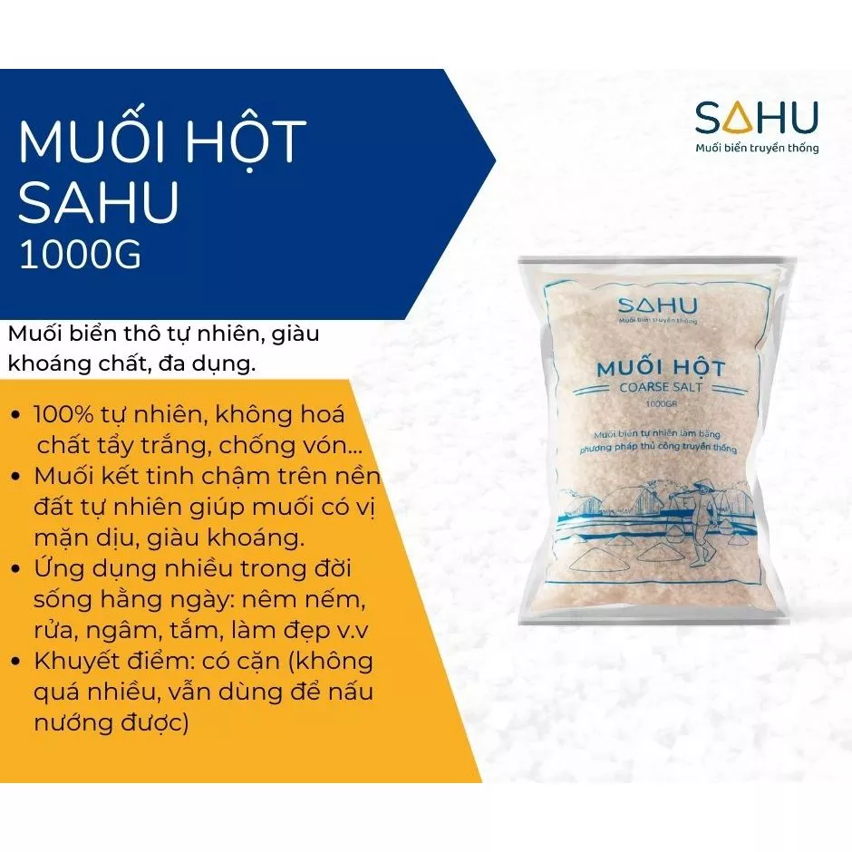 MUỐI HỘT SAHU | SAHU COARSE SALT - muối biển tự nhiên 100%, nền đất, giàu khoáng chất