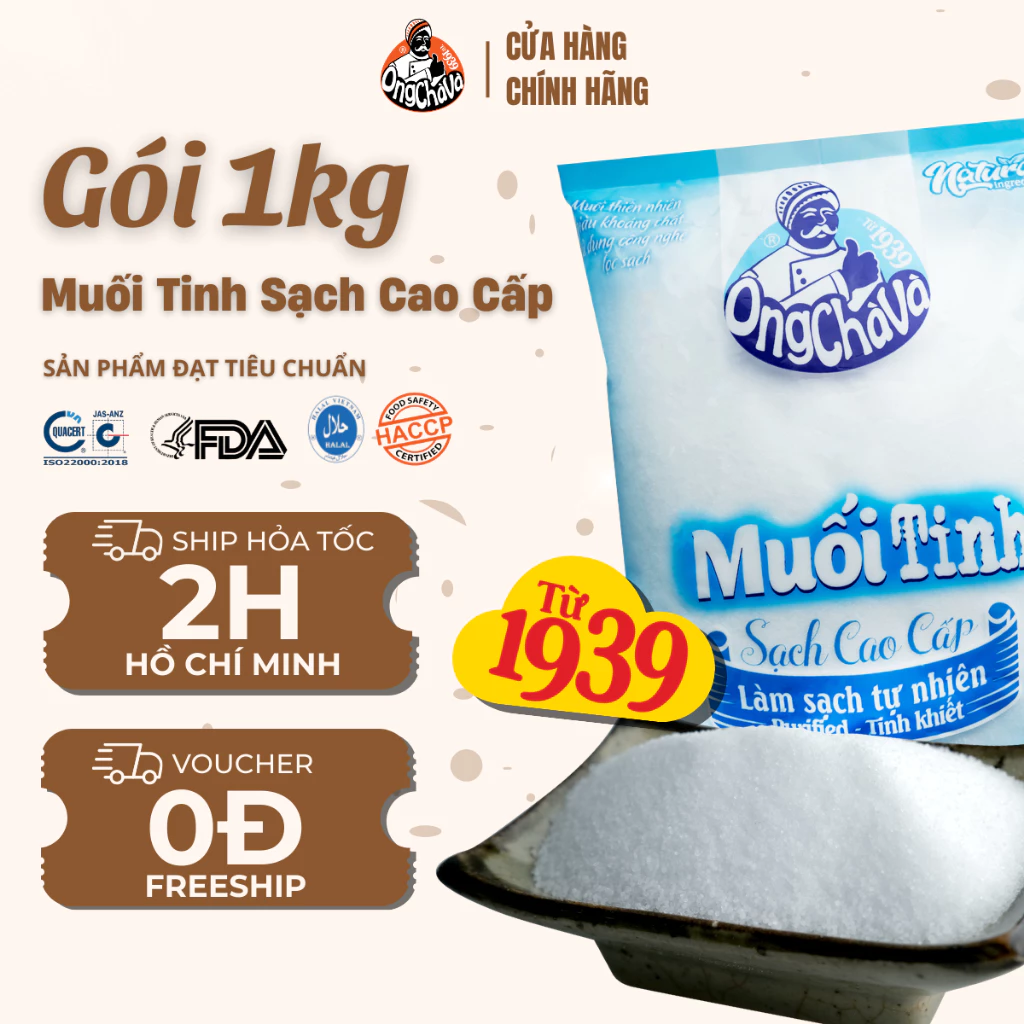 Muối Tinh Sạch Cao Cấp thương hiệu Ông Chà Và 1kg - Hàng Chính Hãng