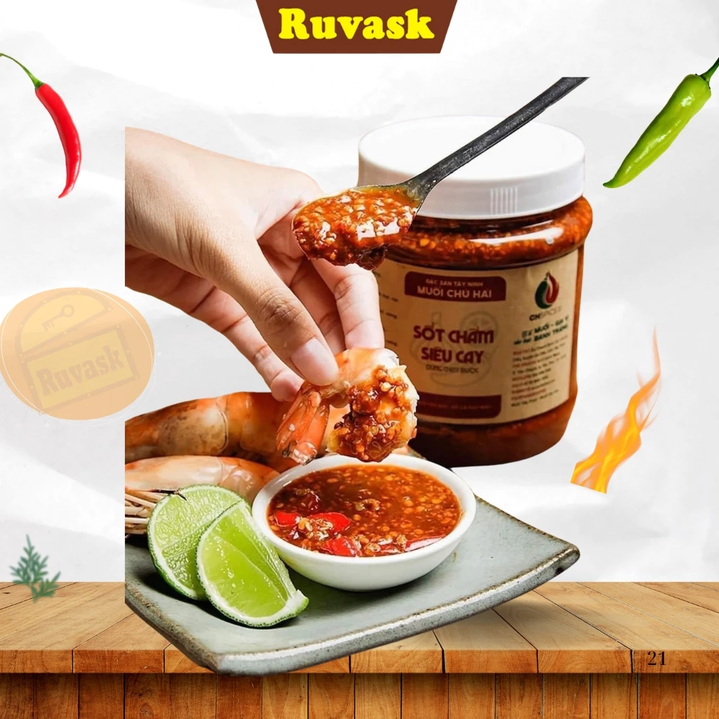 Muối Chú Hải Cay Vừa, Siêu Cay Chấm Trái Cây - Muối Tây Ninh, Muối Chấm Hải Sản, Trái Cây, Hoa Quả, Bánh Tráng - Ruvask - 2