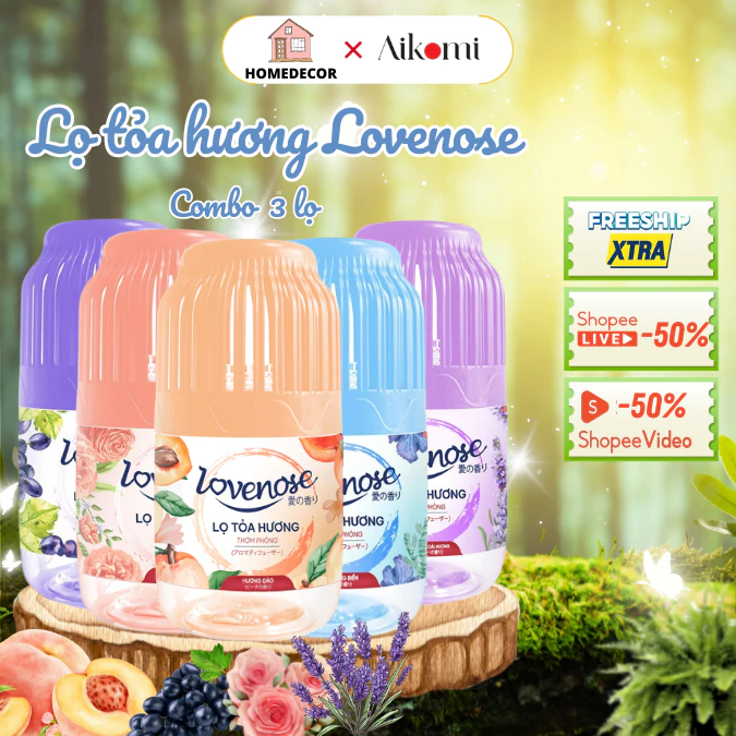 Combo 3 lọ tỏa hương thơm phòng Lovenose hương hoa quả tự nhiên dễ chịu khử mùi dung tích 180ml - 6