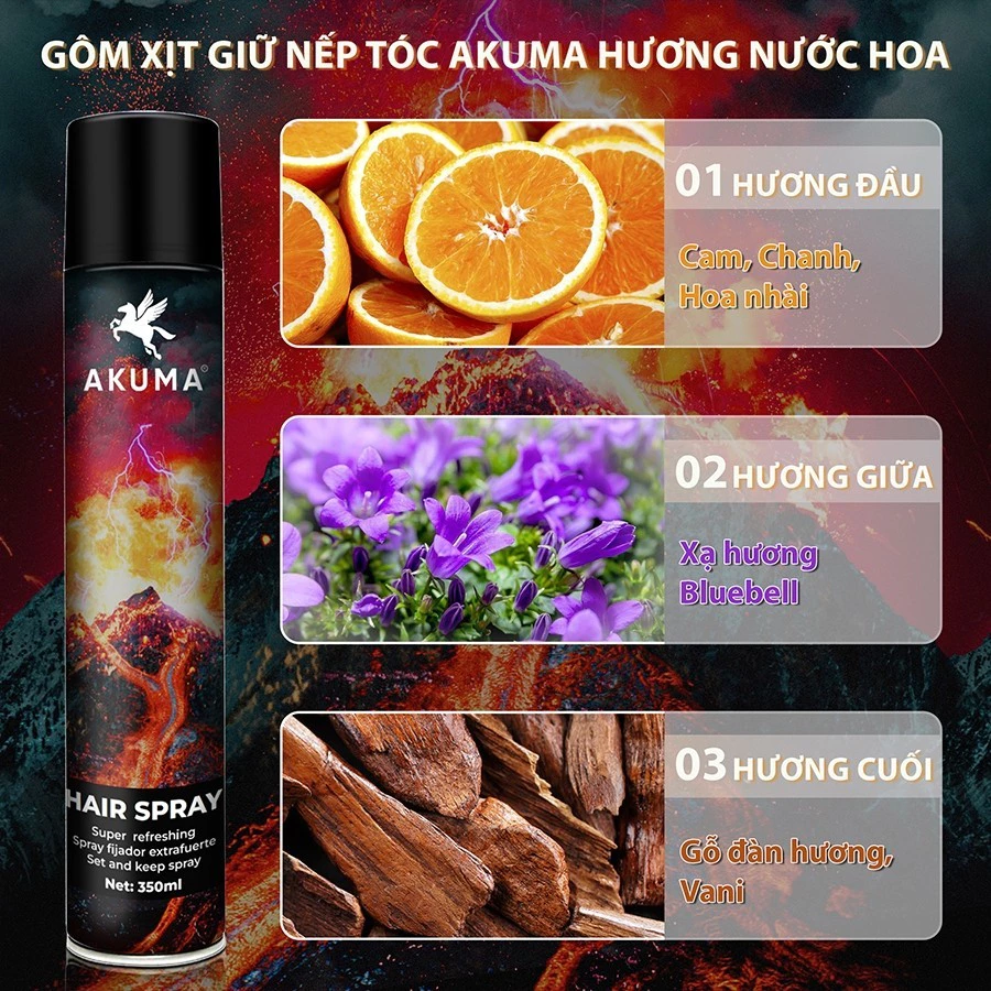Gôm xịt giữ nếp tóc AKUMA HAIR SPRAY 390ml - 3