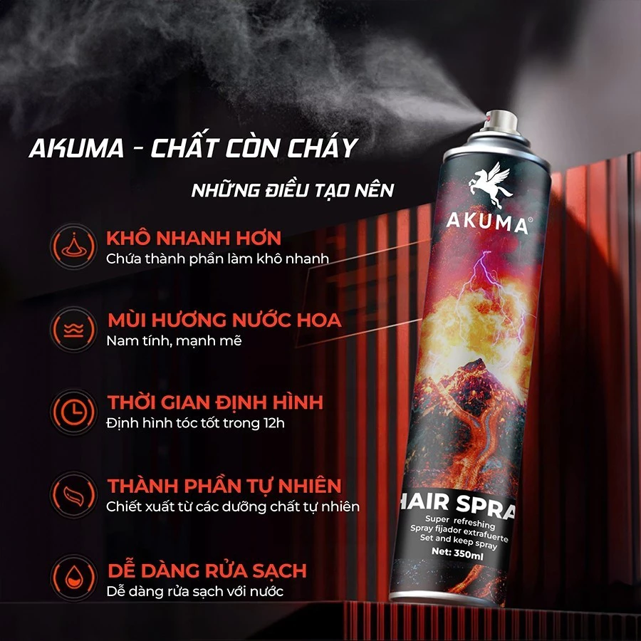Gôm xịt giữ nếp tóc AKUMA HAIR SPRAY 390ml - 4