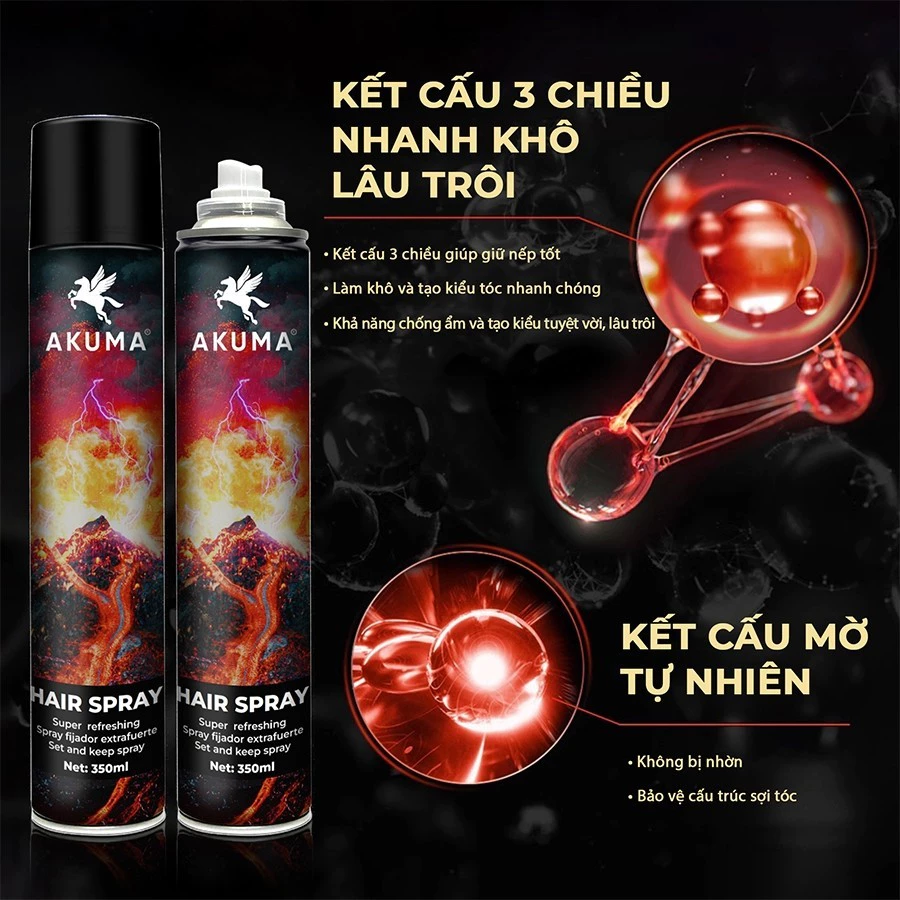 Gôm xịt giữ nếp tóc AKUMA HAIR SPRAY 390ml - 5