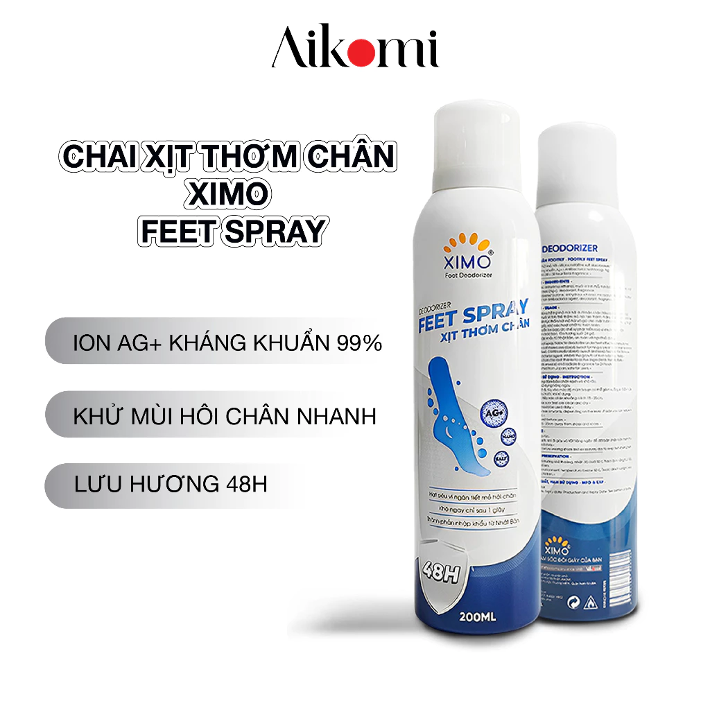 Chai xịt thơm chân Ximo Spray 200ml, chai xịt khử mùi hôi chân, hôi giày, giảm tiết mồ hôi, ngăn vi khuẩn gây mùi