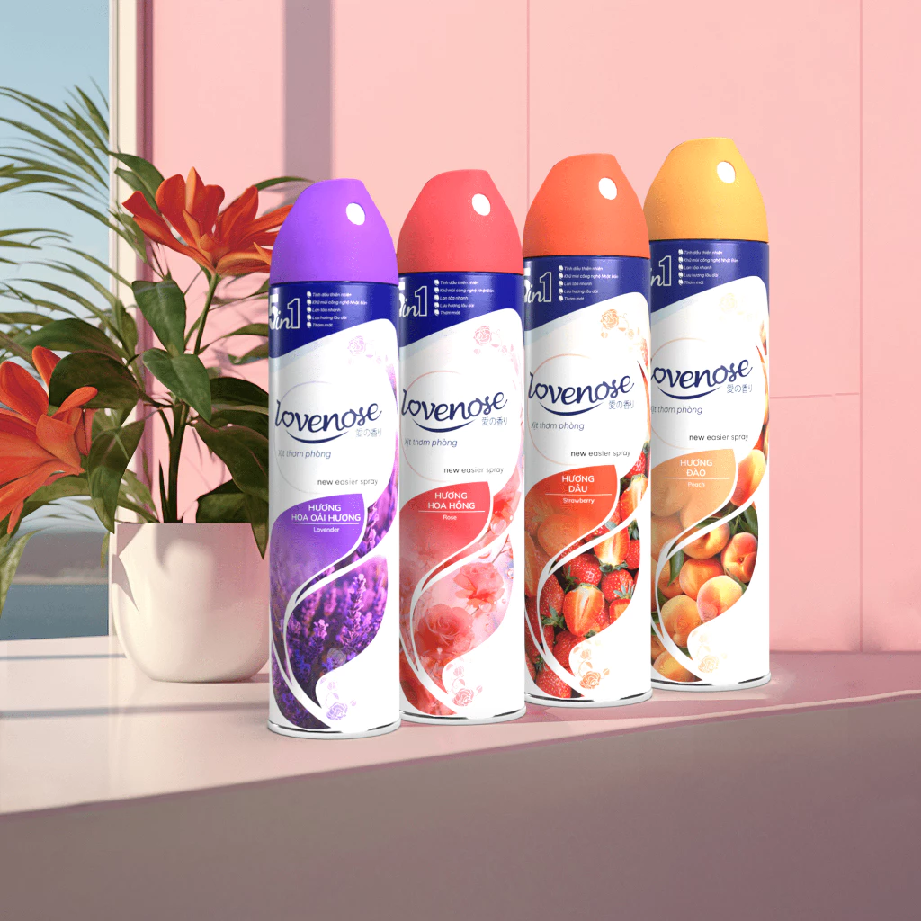 Xịt thơm phòng Lovenose 320ml, nước hoa xịt phòng hương thơm tự nhiên, dễ chịu, khử mùi hôi phòng, lưu hương dài lâu