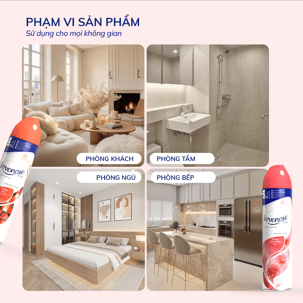 Xịt thơm phòng Lovenose 320ml, nước hoa xịt phòng hương thơm tự nhiên, dễ chịu, khử mùi hôi phòng, lưu hương dài lâu - 2