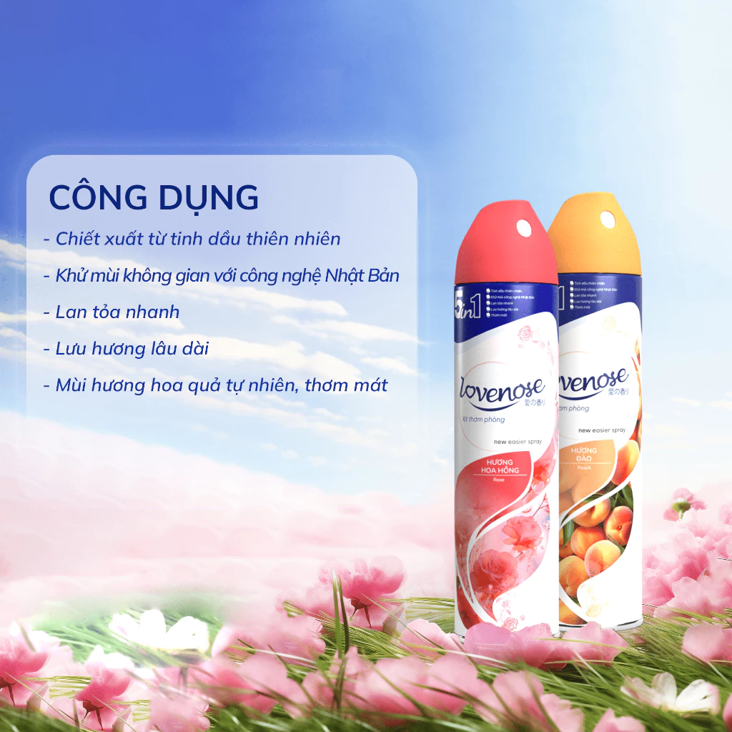 Xịt thơm phòng Lovenose 320ml, nước hoa xịt phòng hương thơm tự nhiên, dễ chịu, khử mùi hôi phòng, lưu hương dài lâu - 4