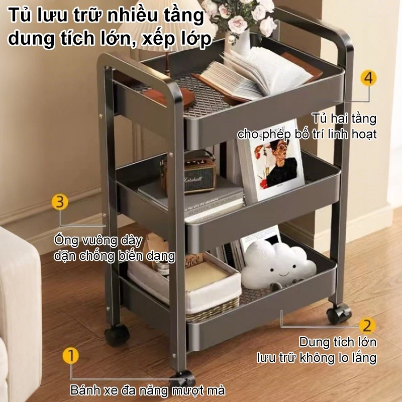 BMZAR Xe Đẩy Spa có bánh xe Kệ sắt đa năng Xe để đồ 3 tầng Thời trang cao cấp 【100%Thép】 - 2