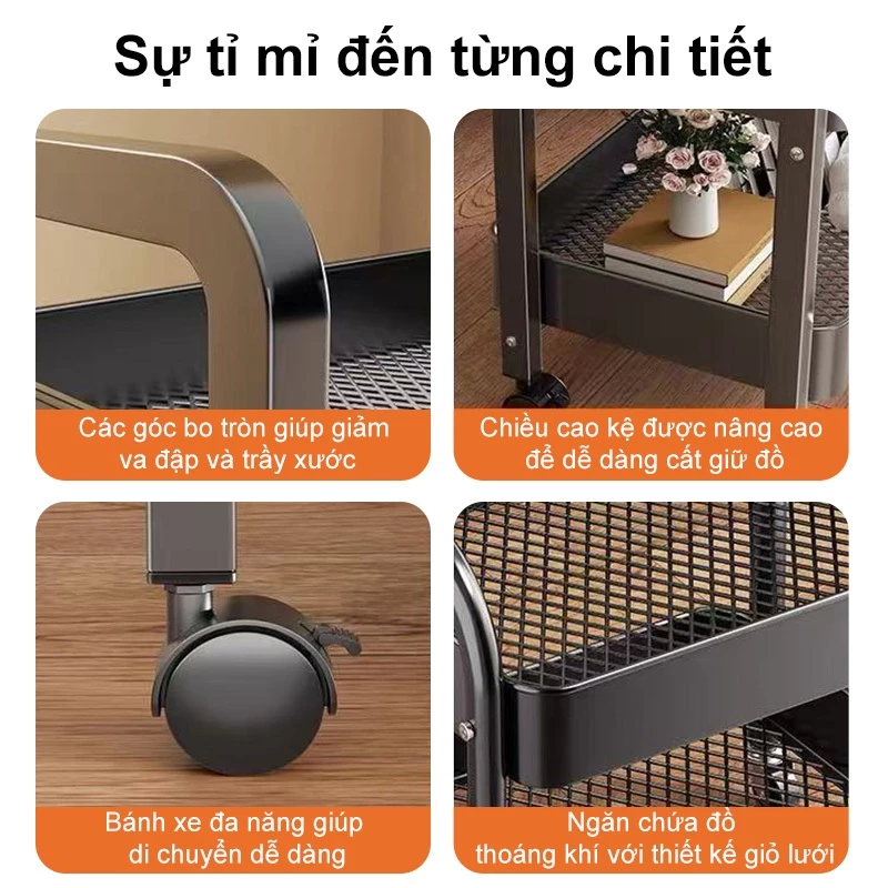 BMZAR Xe Đẩy Spa có bánh xe Kệ sắt đa năng Xe để đồ 3 tầng Thời trang cao cấp 【100%Thép】 - 3