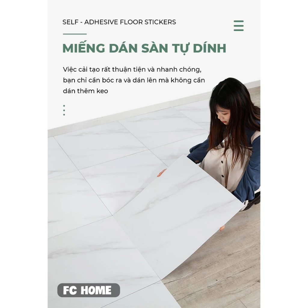 Tấm Dán Sàn Nhựa Đá, Decor Phòng Ngủ NAGO, Mẫu Vân Đá,chất liệu PVC, kích thước 30x30x0.1cm - 2