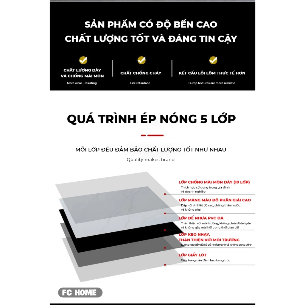 Tấm Dán Sàn Nhựa Đá, Decor Phòng Ngủ NAGO, Mẫu Vân Đá,chất liệu PVC, kích thước 30x30x0.1cm - 3