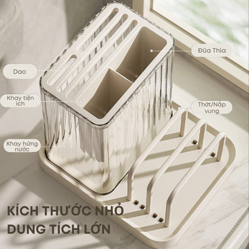 Hộp Đựng Dao Kéo, Kệ Đựng Dao Thớt Phòng Bếp KooBee Có Khay Thoát Nước Thông Minh | 197 - 3