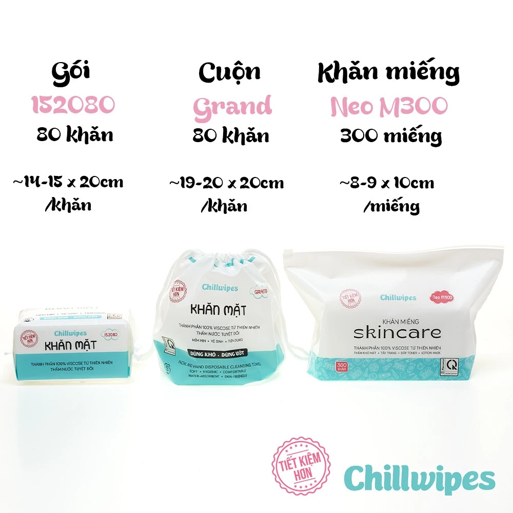 Khăn mặt khô Chillwipes dùng 1 lần lau khô, lau ướt - Giấy lau mặt dùng một lần