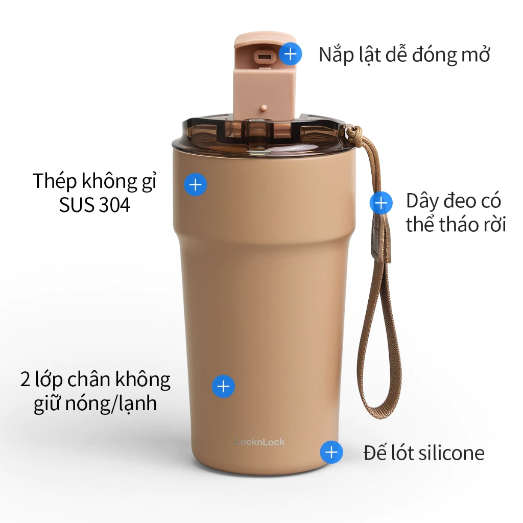 Bình giữ nhiệt LocknLock Metro Cafe Tumbler 650ml / 500ml / 750ml bằng thép không gỉ 304 phủ sứ kèm dây xách - 6