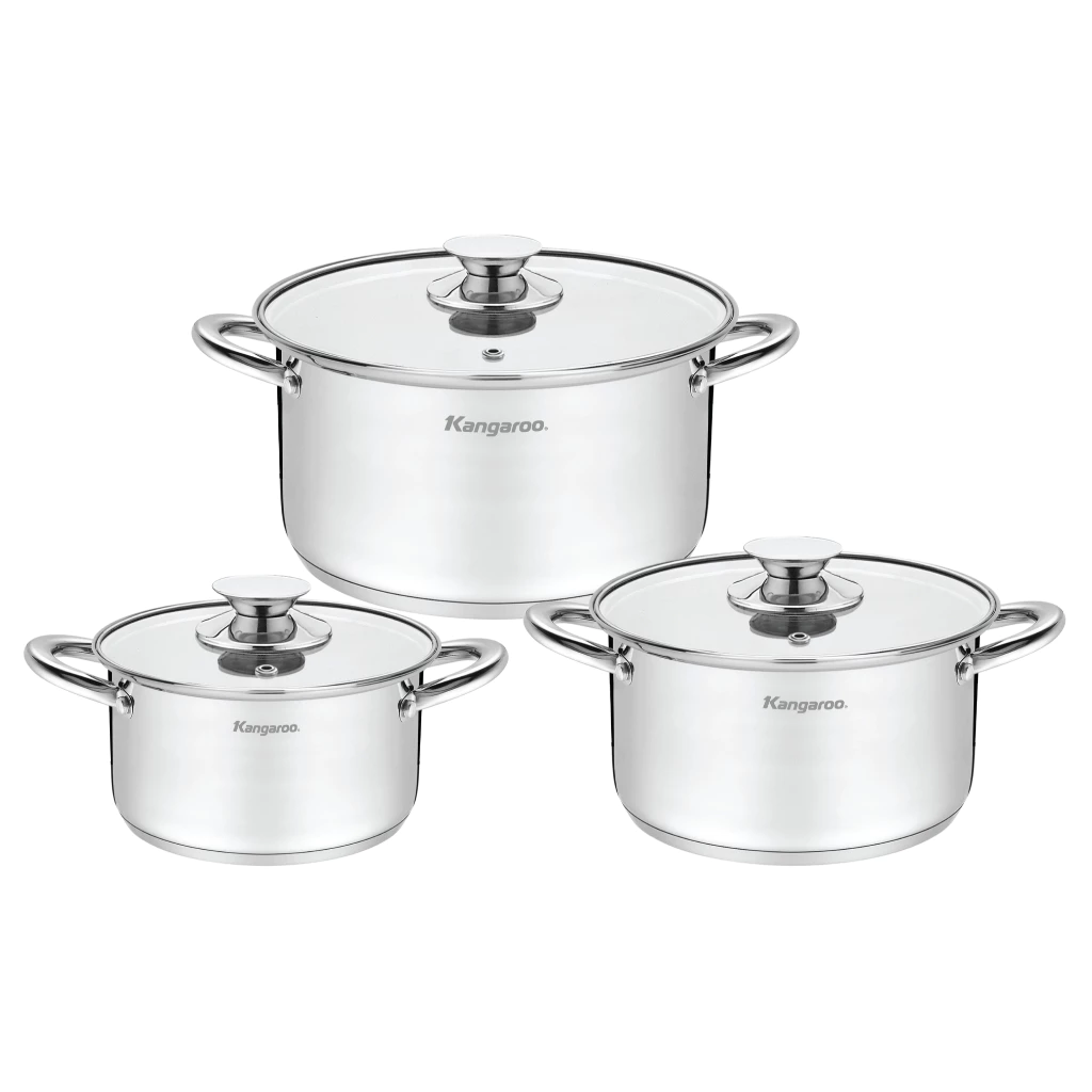 {Inox 201 dày 0.4mm} Bộ nồi đáy 5 lớp Kangaroo KGIP3B3E size 16-20-24cm - 3