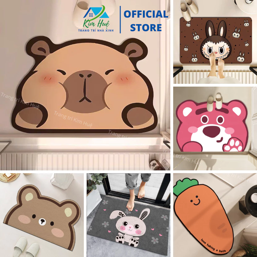 Thảm lau chân, thảm chùi chân nhà bếp bali đế cao su chống trơn trượt capybara labubu kitty 40x60cm Kim Huệ X01 - 2