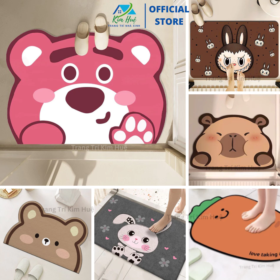 Thảm lau chân, thảm chùi chân nhà bếp bali đế cao su chống trơn trượt capybara labubu kitty 40x60cm Kim Huệ X01 - 6