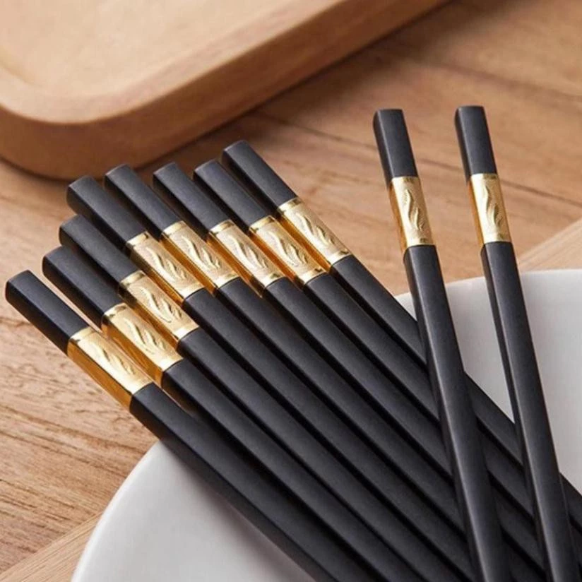Bộ 10 Đôi Đũa Mạ Vàng, Đũa Hợp Kim Chống Mốc Hàn Quốc