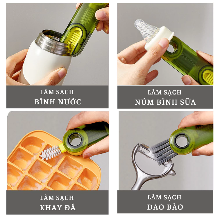 Bàn chải cọ rửa bình nước, vệ sinh ly cốc - Bộ cọ vệ sinh đa năng 3in1 tiện lợi - 2
