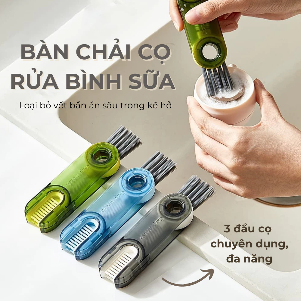 Bàn chải cọ rửa bình nước, vệ sinh ly cốc - Bộ cọ vệ sinh đa năng 3in1 tiện lợi - 3