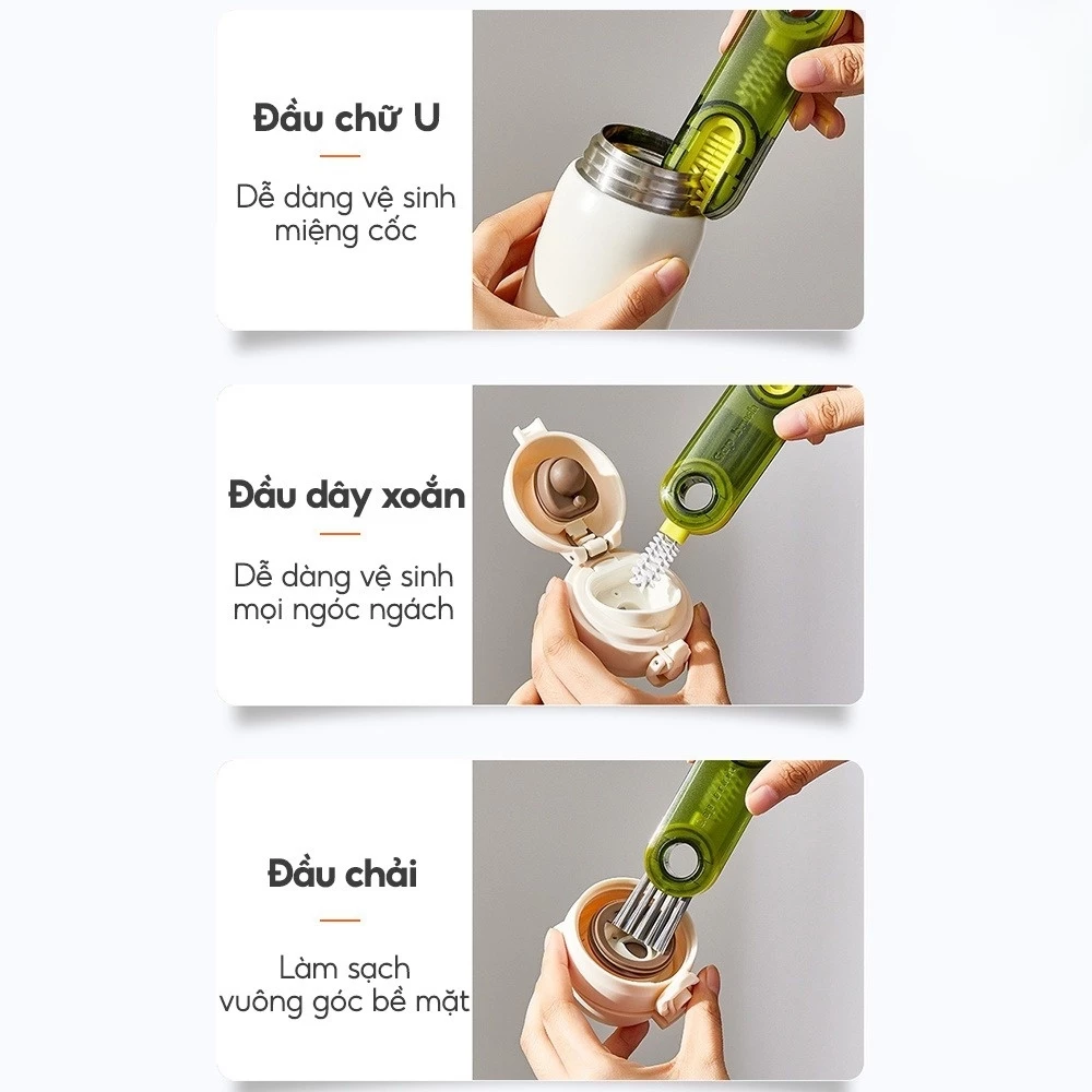 Bàn chải cọ rửa bình nước, vệ sinh ly cốc - Bộ cọ vệ sinh đa năng 3in1 tiện lợi - 4