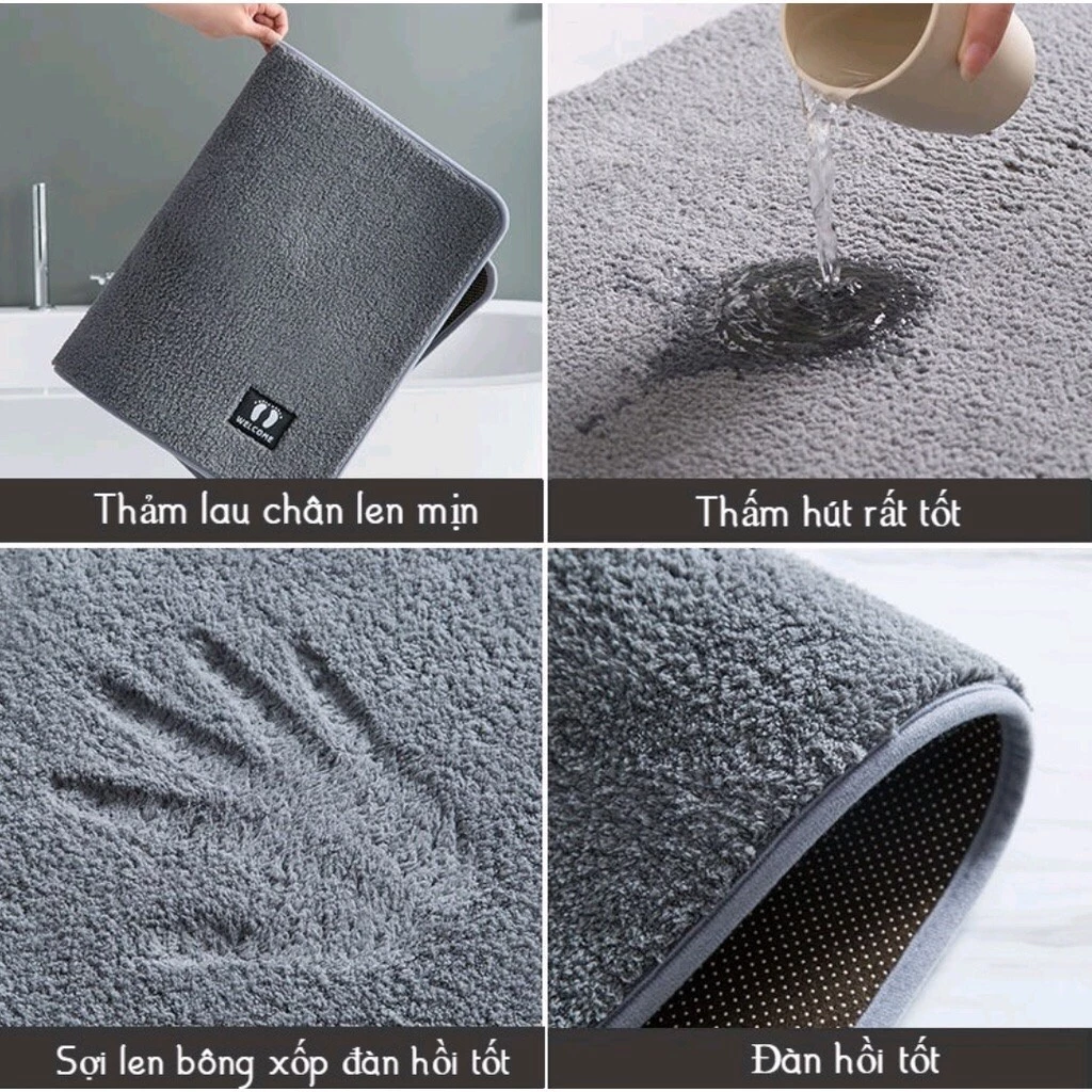 Thảm nỉ lau chân hình chữ nhật, chùi chân len mềm mịn dày dặn chống trơn trượt hàng chất lượng cao - 2