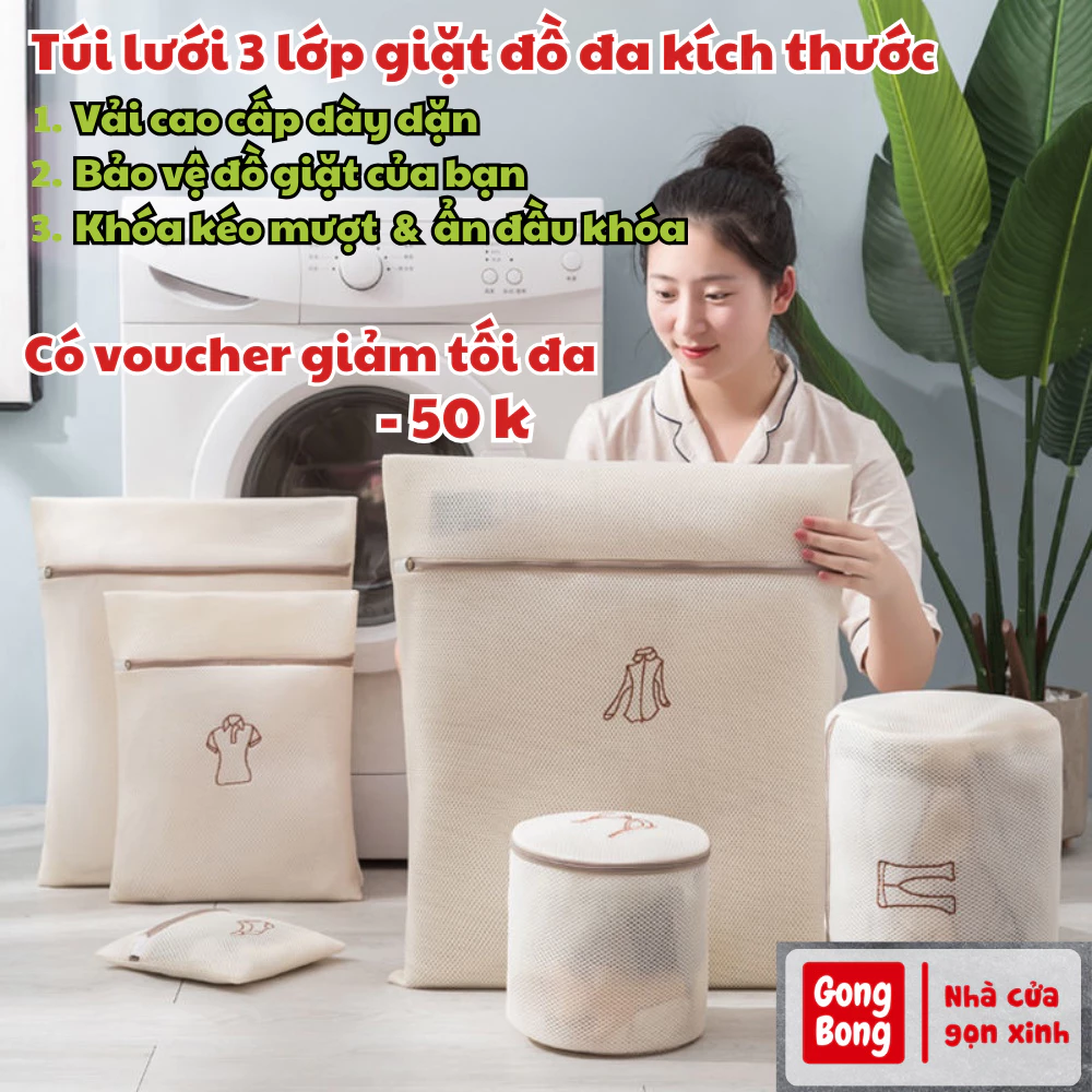 Túi lưới giặt quần áo đồ lót máy giặt có khóa 3 lớp hình thêu phân loại đồ giặt tiện lợi gia đình