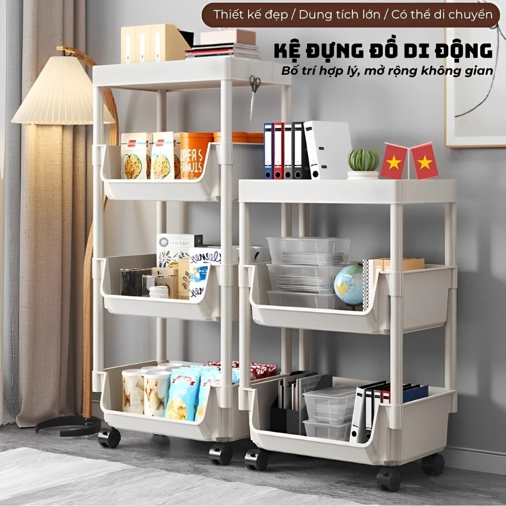 【Kệ Lưu Trữ Đa Năng 3/4/5 Tầng Có Giỏ & Bánh Xe】- Kệ Nhà Bếp, Spa, Nail, Phòng Ngủ - Chất Liệu Nhựa PP Cao Cấp - 2