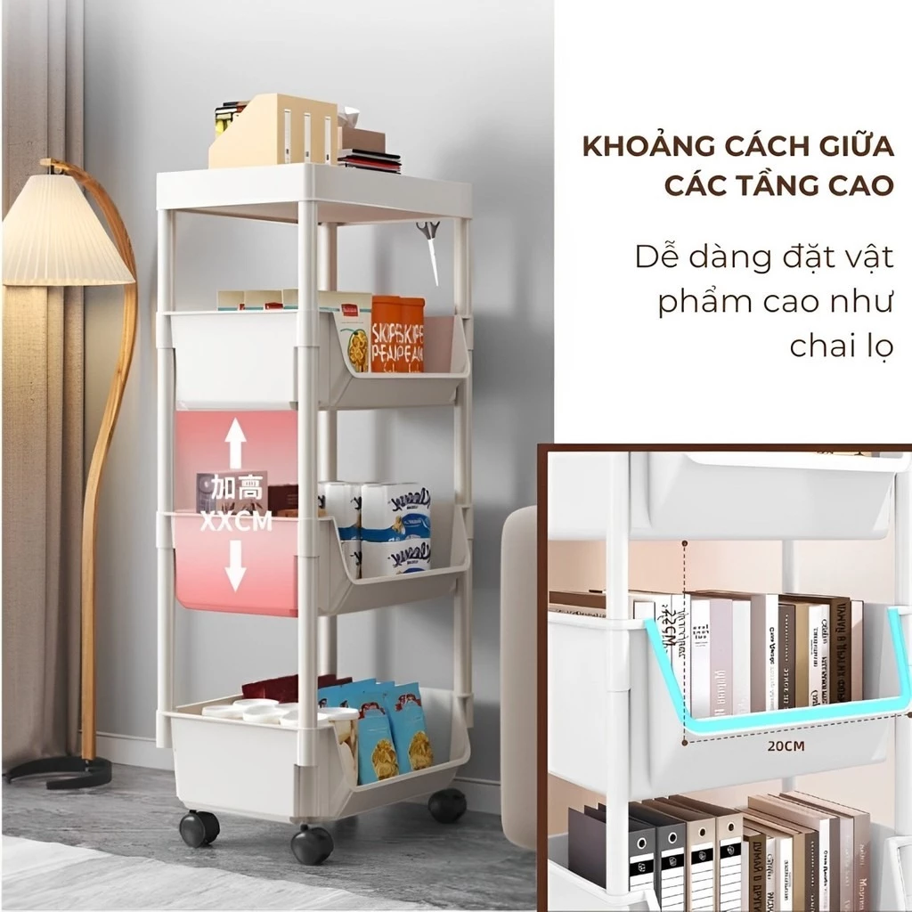 【Kệ Lưu Trữ Đa Năng 3/4/5 Tầng Có Giỏ & Bánh Xe】- Kệ Nhà Bếp, Spa, Nail, Phòng Ngủ - Chất Liệu Nhựa PP Cao Cấp - 6