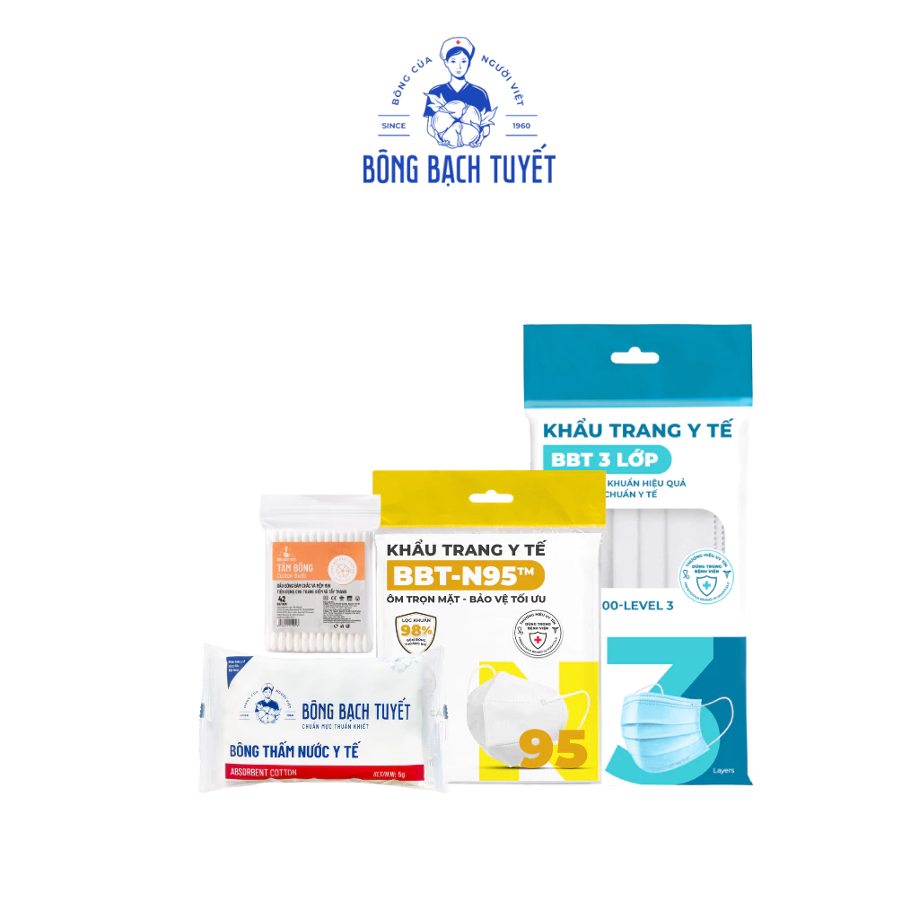 [HÀNG TẶNG KHÔNG BÁN] - COMBO 4 QUÀ: Bông y tế + tăm bông + bông xỏ ngón + khẩu trang 3 lớp trắng - 3