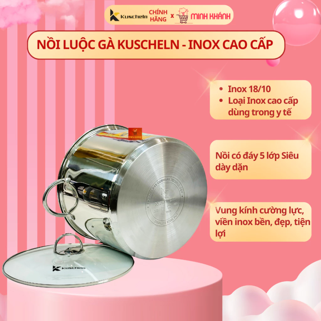 Nồi luộc gà inox 5 đáy Kuscheln KCP023-30- Cao 23,5cm, lòng 30cm, Luộc gà cánh phượng chuẩn Đẹp. - 3