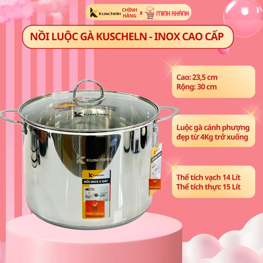 Nồi luộc gà inox 5 đáy Kuscheln KCP023-30- Cao 23,5cm, lòng 30cm, Luộc gà cánh phượng chuẩn Đẹp. - 4