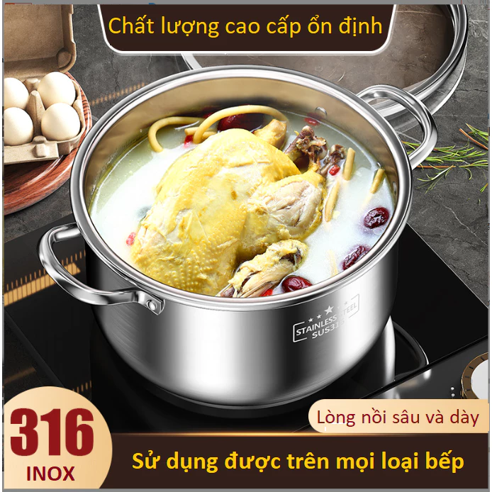 Nồi INOX 316 Kho Nấu Canh Luộc Gà Nồi Thép Không Rỉ Siêu Bền Cho Gia Đình nhiêu size lựa chọn