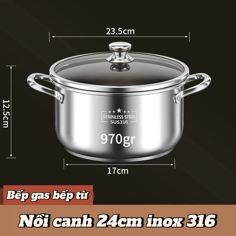 Nồi INOX 316 Kho Nấu Canh Luộc Gà Nồi Thép Không Rỉ Siêu Bền Cho Gia Đình nhiêu size lựa chọn - 5