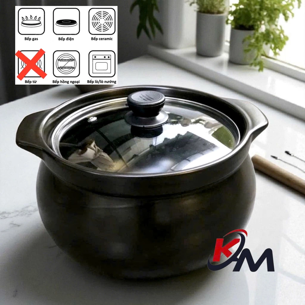 Nồi Hầm Đất Đen Cao Cấp, Nồi Sứ Chịu Nhiệt 400 độ, Nấu Canh Dưỡng Sinh, Kho Cá [Không Dùng Bếp Từ]