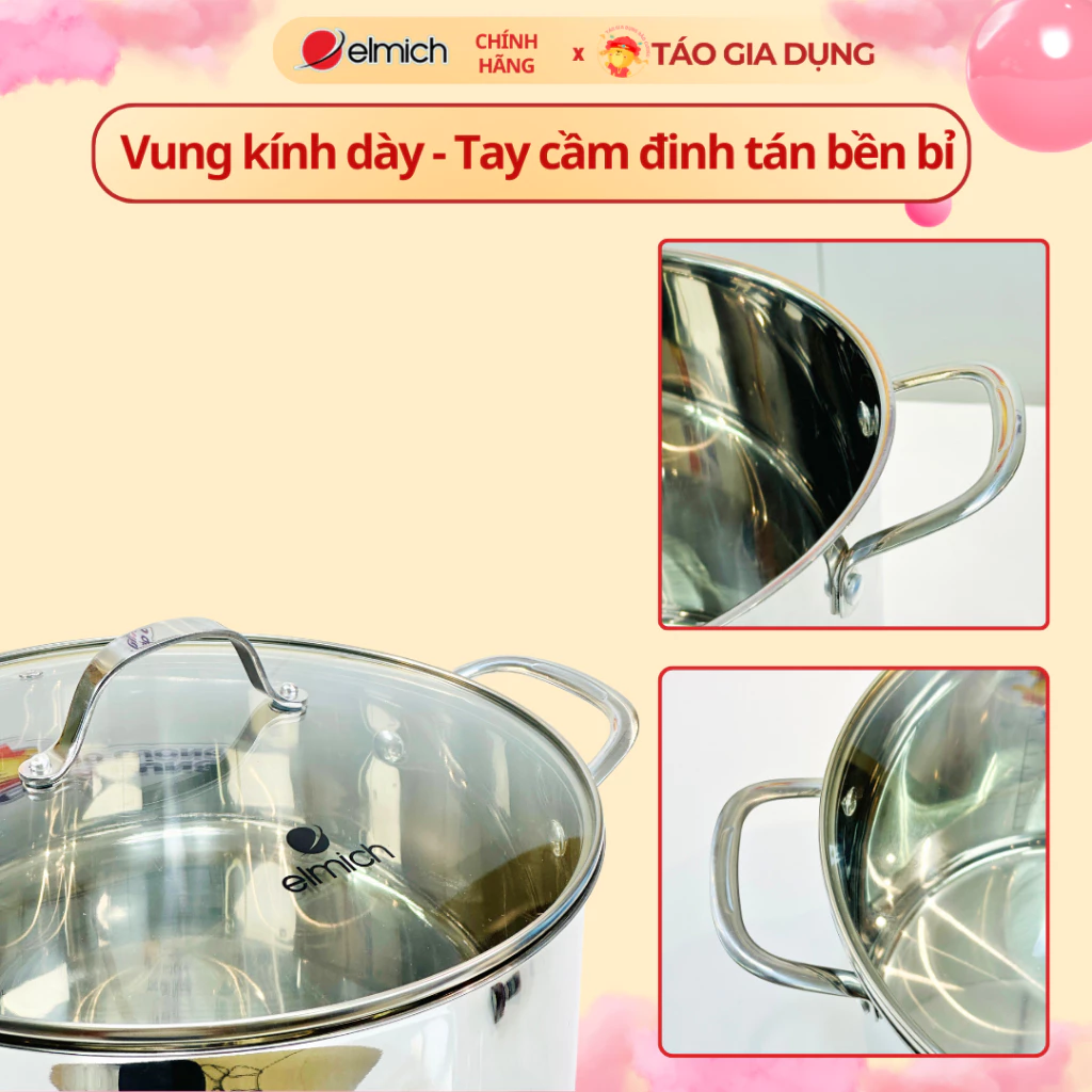 Nồi luộc gà inox 304 5 đáy Elmich EL-2525IN30 - Cao 24,5cm, lòng 30cm, luộc gà cánh phượng đẹp,16Lít - 2