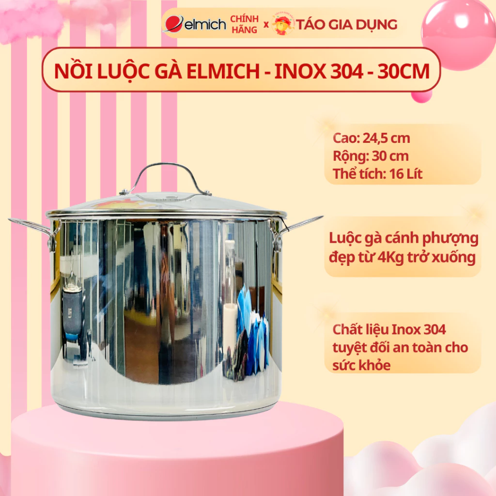 Nồi luộc gà inox 304 5 đáy Elmich EL-2525IN30 - Cao 24,5cm, lòng 30cm, luộc gà cánh phượng đẹp,16Lít - 5