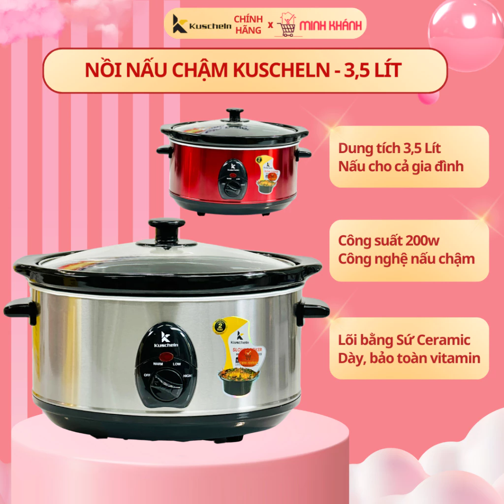 Nồi nấu chậm, nồi kho cá, nồi hầm KUSCHELN KSC023-3.5L - 3,5L, lòng sứ Ovan, tự ngắt chống cạn nước. - 2