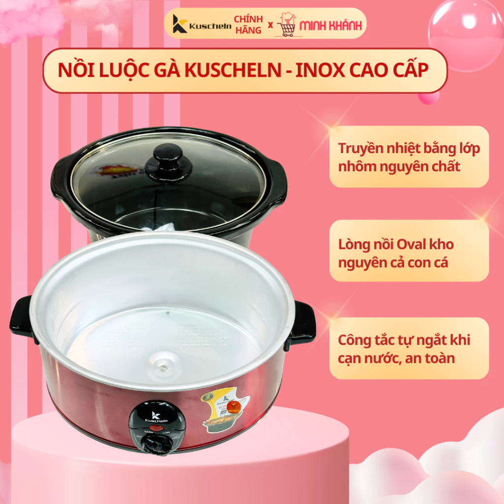 Nồi nấu chậm, nồi kho cá, nồi hầm KUSCHELN KSC023-3.5L - 3,5L, lòng sứ Ovan, tự ngắt chống cạn nước. - 3