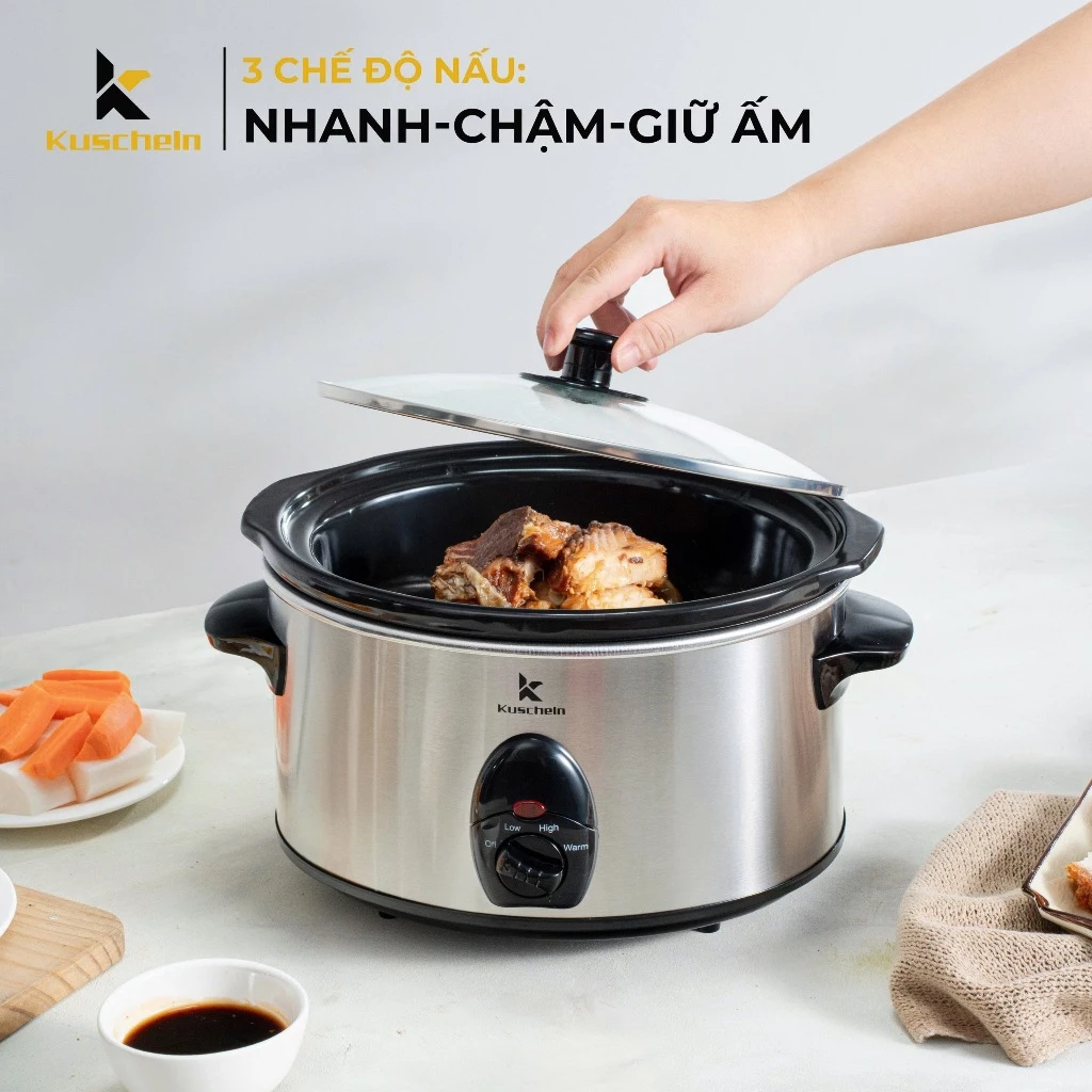 Nồi nấu chậm, nồi kho cá, nồi hầm KUSCHELN KSC023-3.5L - 3,5L, lòng sứ Ovan, tự ngắt chống cạn nước. - 5