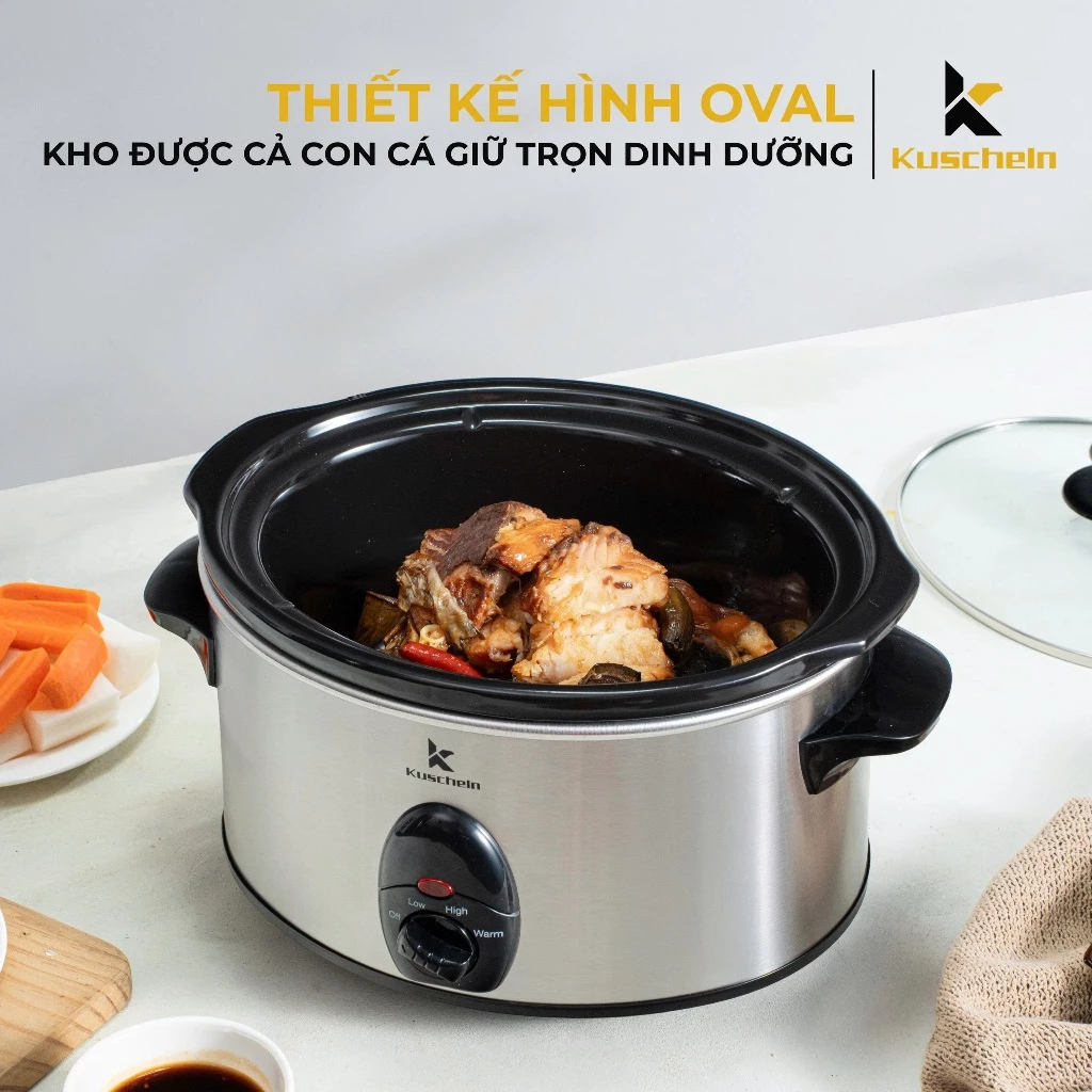 Nồi nấu chậm, nồi kho cá, nồi hầm KUSCHELN KSC023-3.5L - 3,5L, lòng sứ Ovan, tự ngắt chống cạn nước. - 6