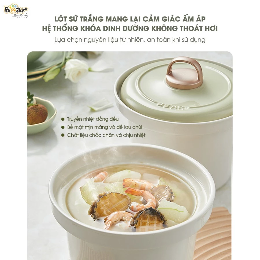 Nồi nấu chậm đa năng Bear SB-NNC20 -2 Lít, 6 chế độ nấu hầm, hẹn giờ rảnh tay, giữ nguyên dưỡng chất - 6