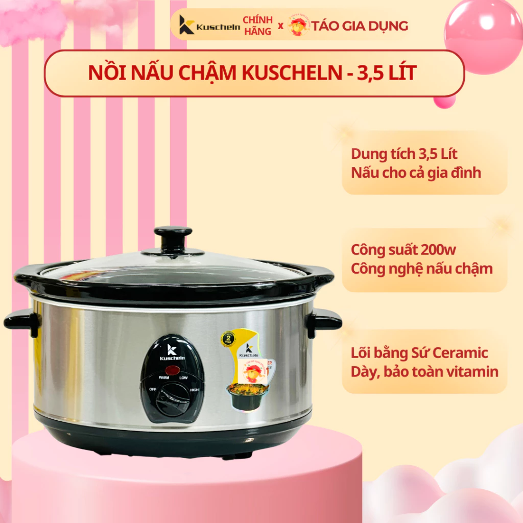 Nồi nấu chậm, nồi kho cá, nồi hầm KUSCHELN KSC023-3.5L - 3,5L, lòng sứ Ovan, tự ngắt chống cạn nước. - 2