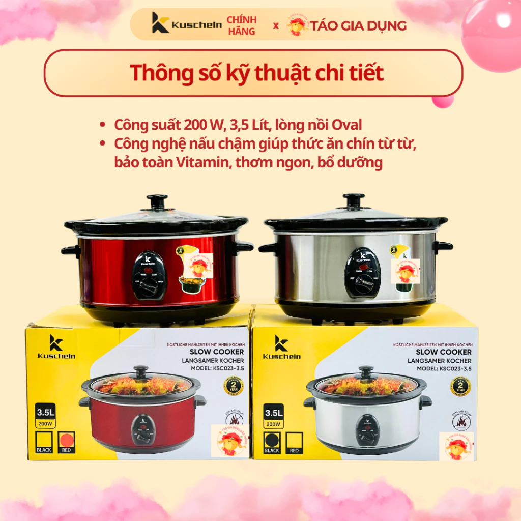 Nồi nấu chậm, nồi kho cá, nồi hầm KUSCHELN KSC023-3.5L - 3,5L, lòng sứ Ovan, tự ngắt chống cạn nước. - 4