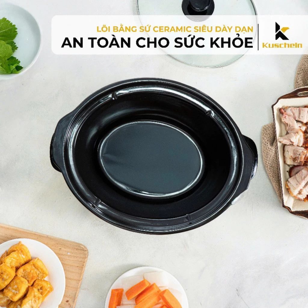 Nồi nấu chậm, nồi kho cá, nồi hầm KUSCHELN KSC023-3.5L - 3,5L, lòng sứ Ovan, tự ngắt chống cạn nước. - 6